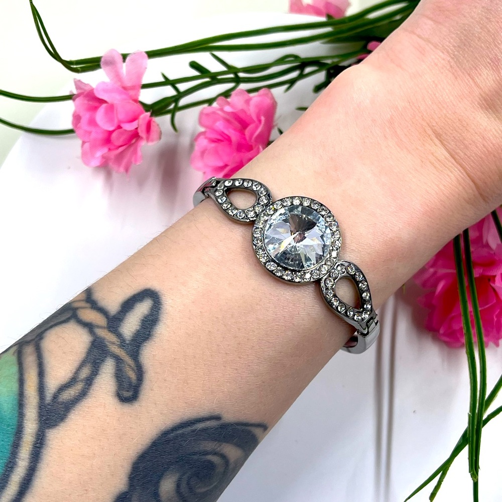 Art Deco Style Halo Crystal Hinged and Vintage Bangle Bracelet